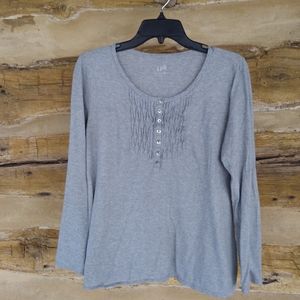 Light Gray Long-Sleeve Knit Henley Top